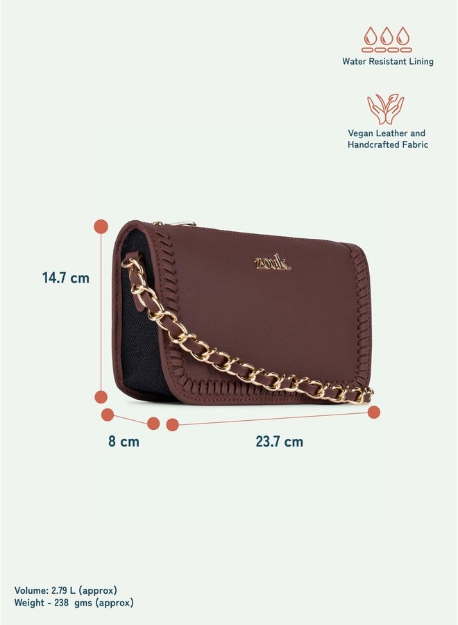 ZOUK حقيبة كتف صغيرة من زوك للنساء | حقيبة كتف أنيقة من الجلد النباتي مع مقبض سلسلة ذهبية | مقاومة للماء | حقيبة يد أنيقة مصنوعة يدويًا | أسود فاحم - Image 4